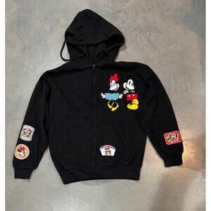 NWT Disney Mickey & Minnie Womens Soft Character Patch Full Zip Hoodie Sz Small